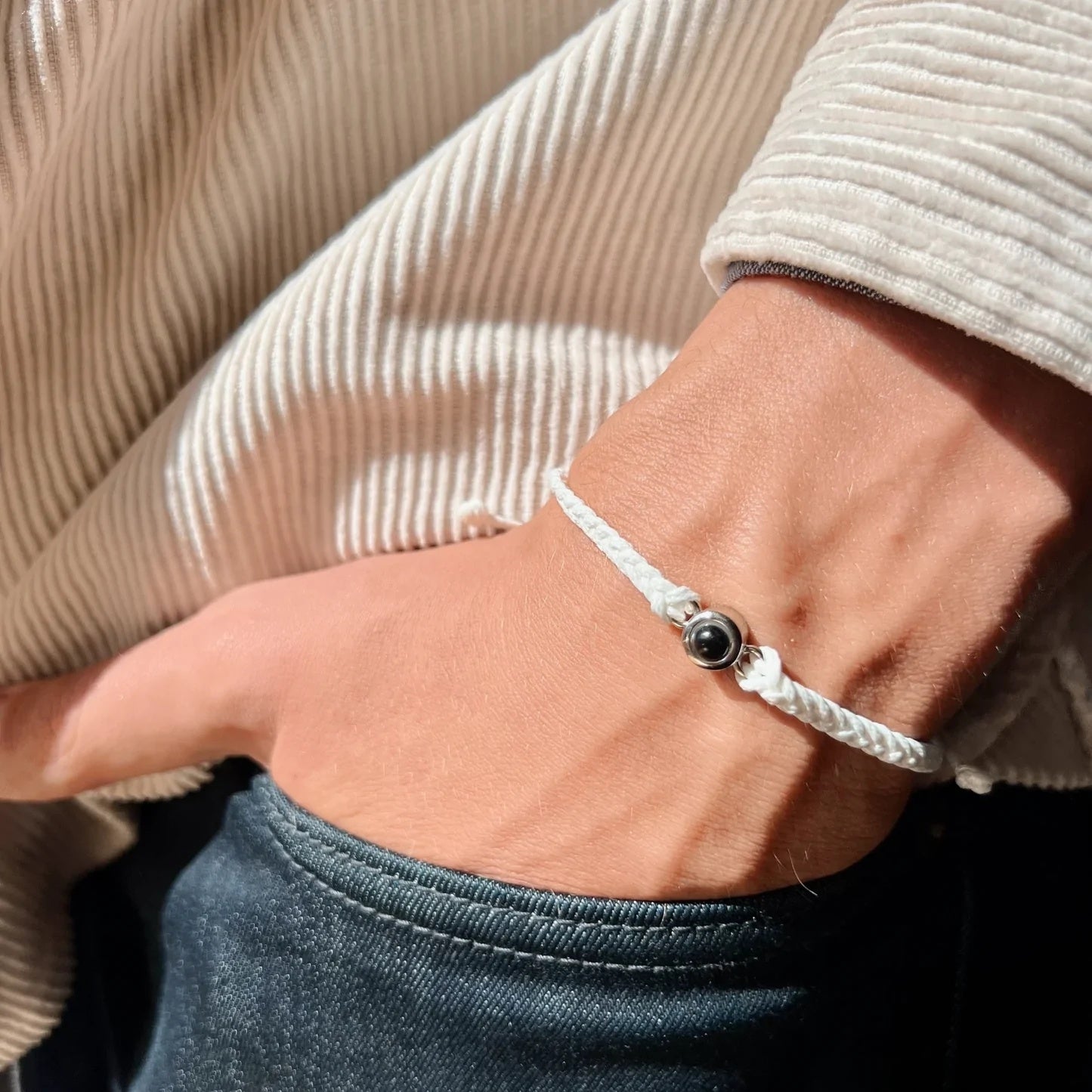Circle Personalised Photo Bracelet - Hand Woven Band - Treasured Forever