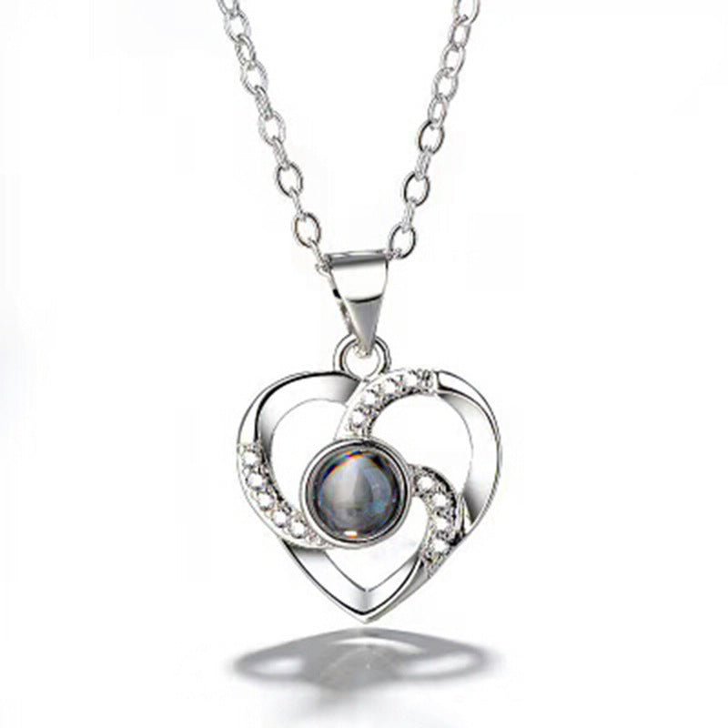 Diamante Heart Shaped Personalised Photo Necklace - 925 Sterling Silver - Treasured Forever