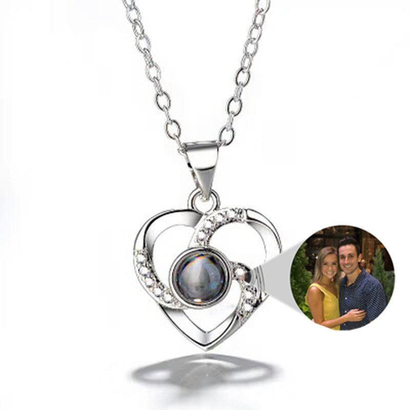 Diamante Heart Shaped Personalised Photo Necklace - 925 Sterling Silver - Treasured Forever