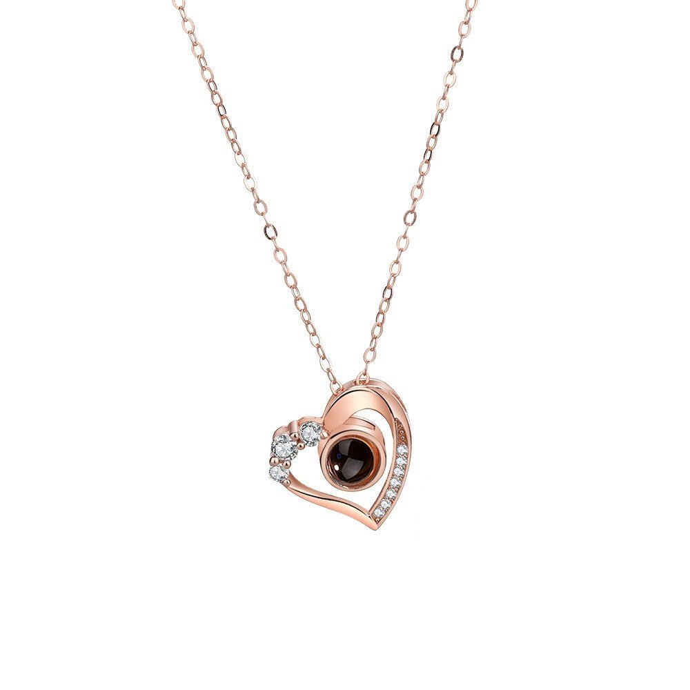 Diamante Heart Shaped Personalised Photo Necklace - 925 Sterling Silver - Treasured Forever