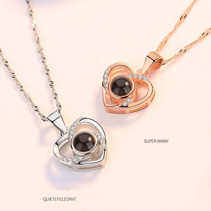Diamante Heart Shaped Personalised Photo Necklace - 925 Sterling Silver - Treasured Forever