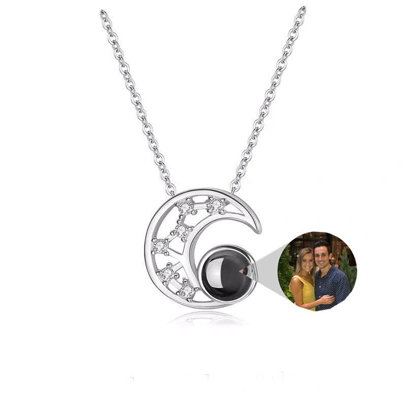 Diamante Moon Personalised Photo Necklace - 925 Sterling Silver - Treasured Forever