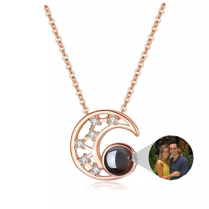 Diamante Moon Personalised Photo Necklace - 925 Sterling Silver - Treasured Forever