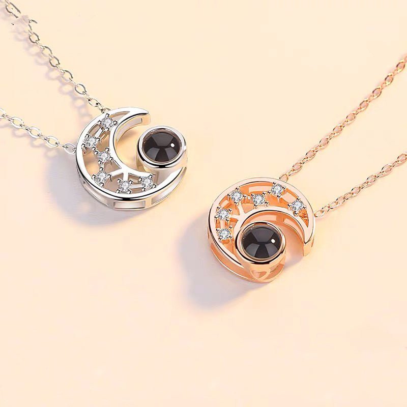 Diamante Moon Personalised Photo Necklace - 925 Sterling Silver - Treasured Forever
