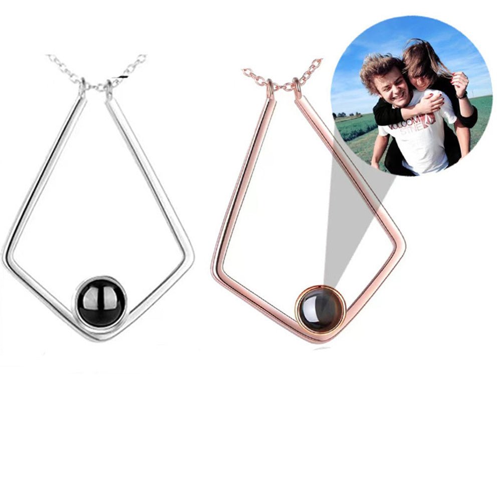 Geometric Personalised Photo Necklace - Stainless Steel - Treasured Forever
