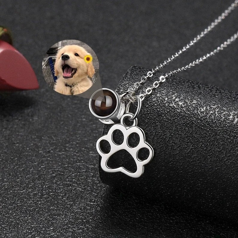 Paw Print Personalised Photo Necklace - 925 Sterling Silver - Treasured Forever