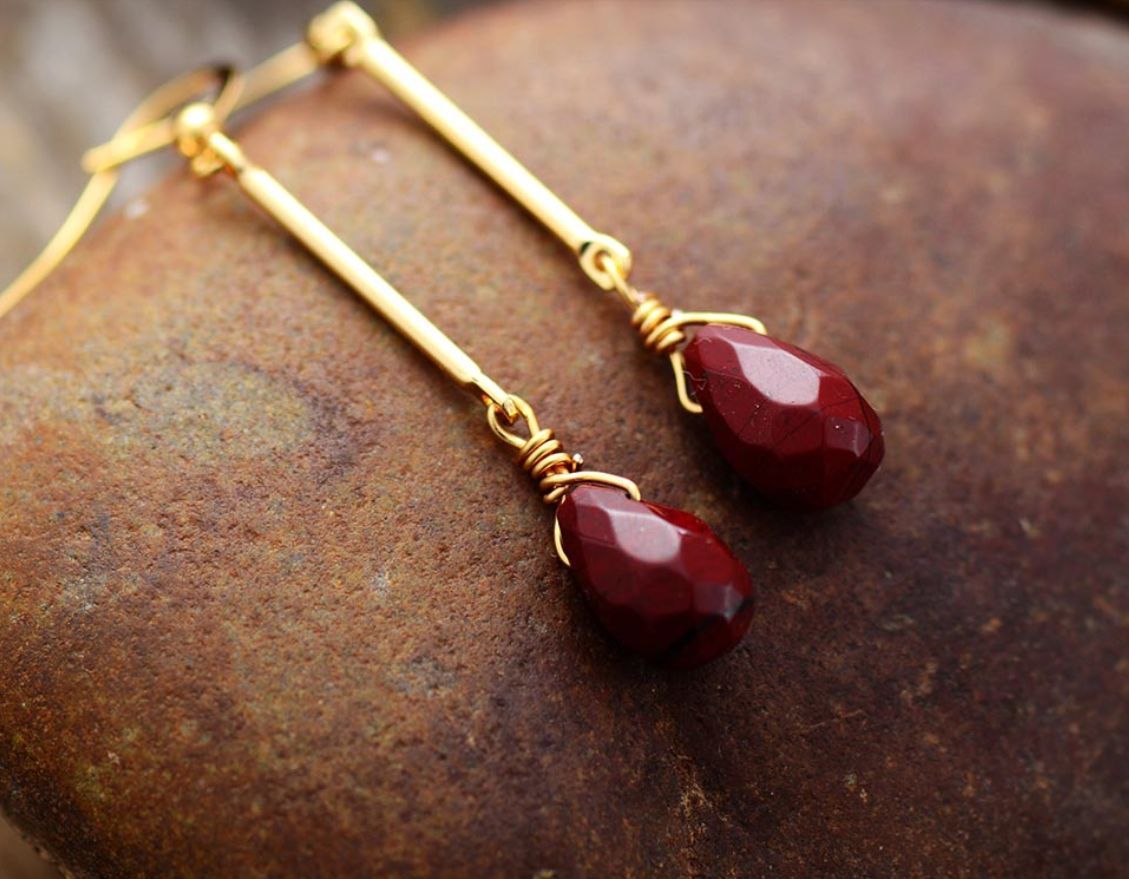 Red Jasper Natural Stone Earrings - Treasured Forever
