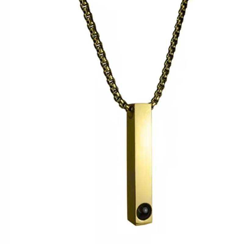 Sleek Column Personalised Photo Necklace - Titanium Steel - Treasured Forever