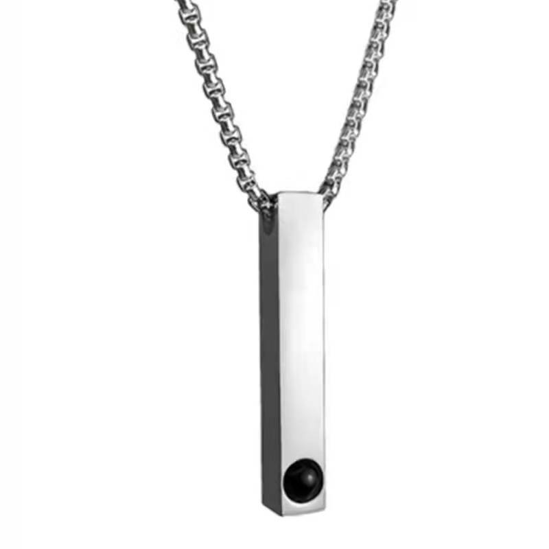 Sleek Column Personalised Photo Necklace - Titanium Steel - Treasured Forever