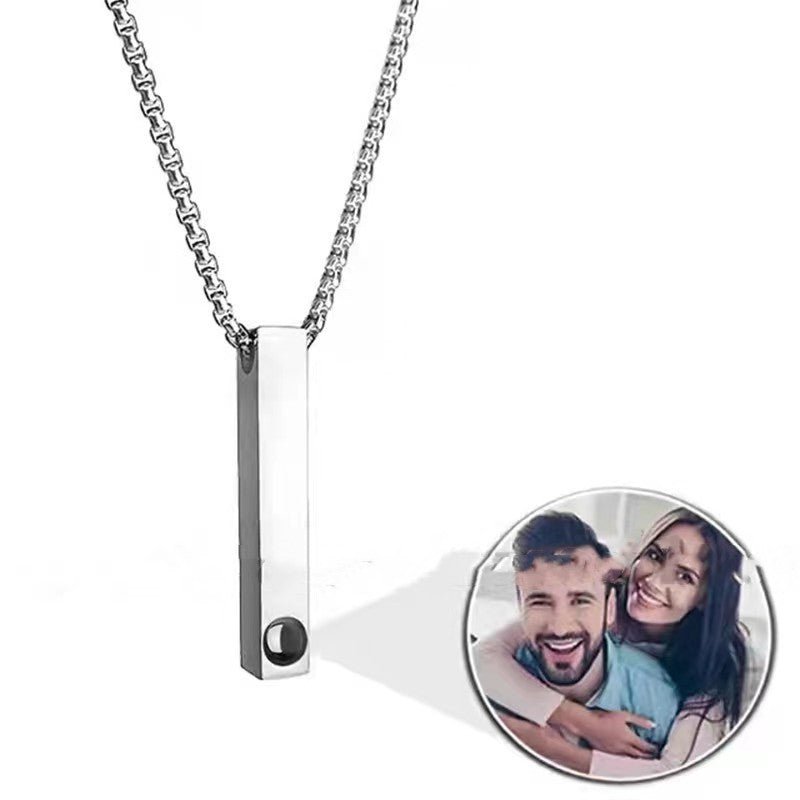 Sleek Column Personalised Photo Necklace - Titanium Steel - Treasured Forever