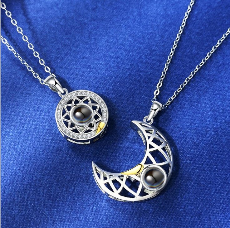 Sun & Moon Personalised Photo Necklace - 925 Sterling Silver - Treasured Forever