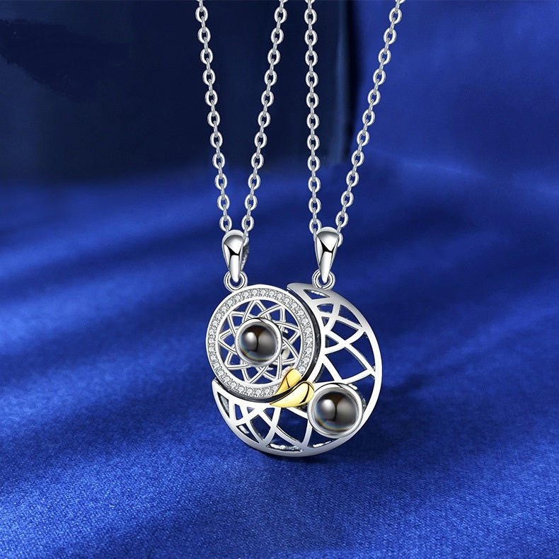 Sun & Moon Personalised Photo Necklace - 925 Sterling Silver - Treasured Forever