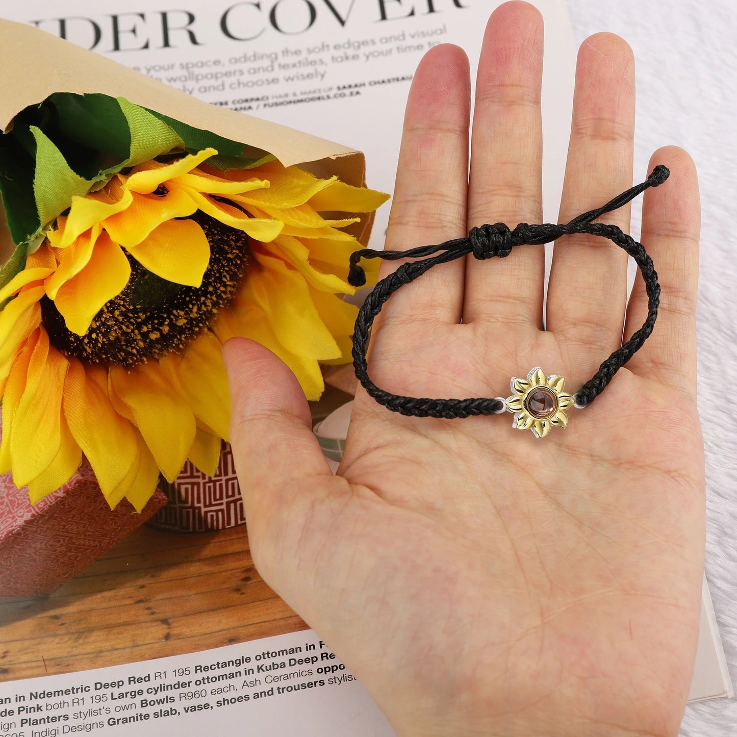 Sunflower Personalised Photo Bracelet - 925 Sterling Silver - Treasured Forever