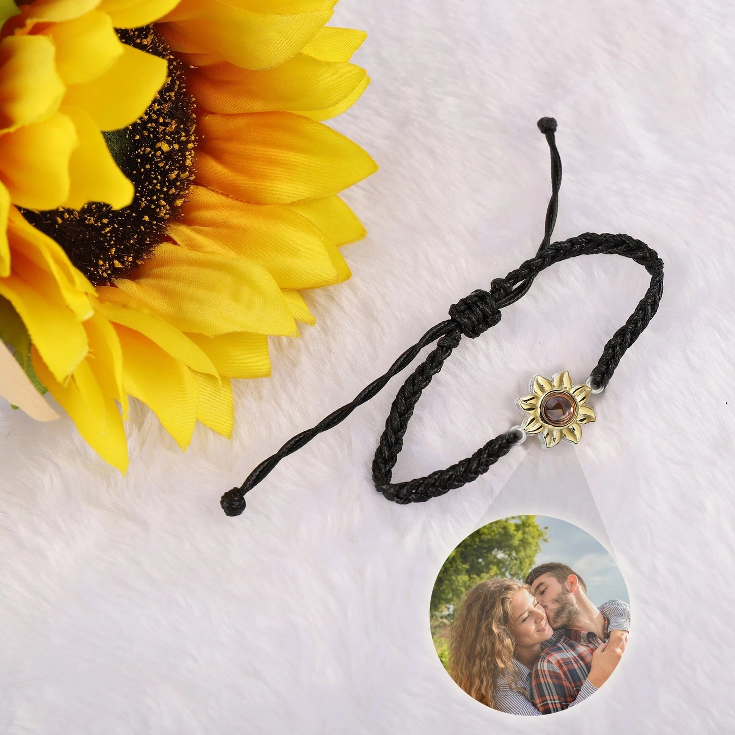 Sunflower Personalised Photo Bracelet - 925 Sterling Silver - Treasured Forever