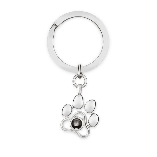 Paw Print Personalised Photo Keyring - 925 Sterling Silver