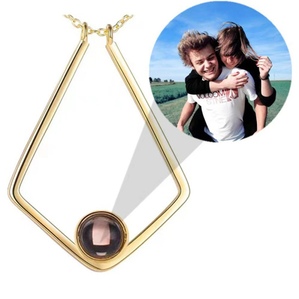 Geometric Personalised Photo Necklace - Stainless Steel