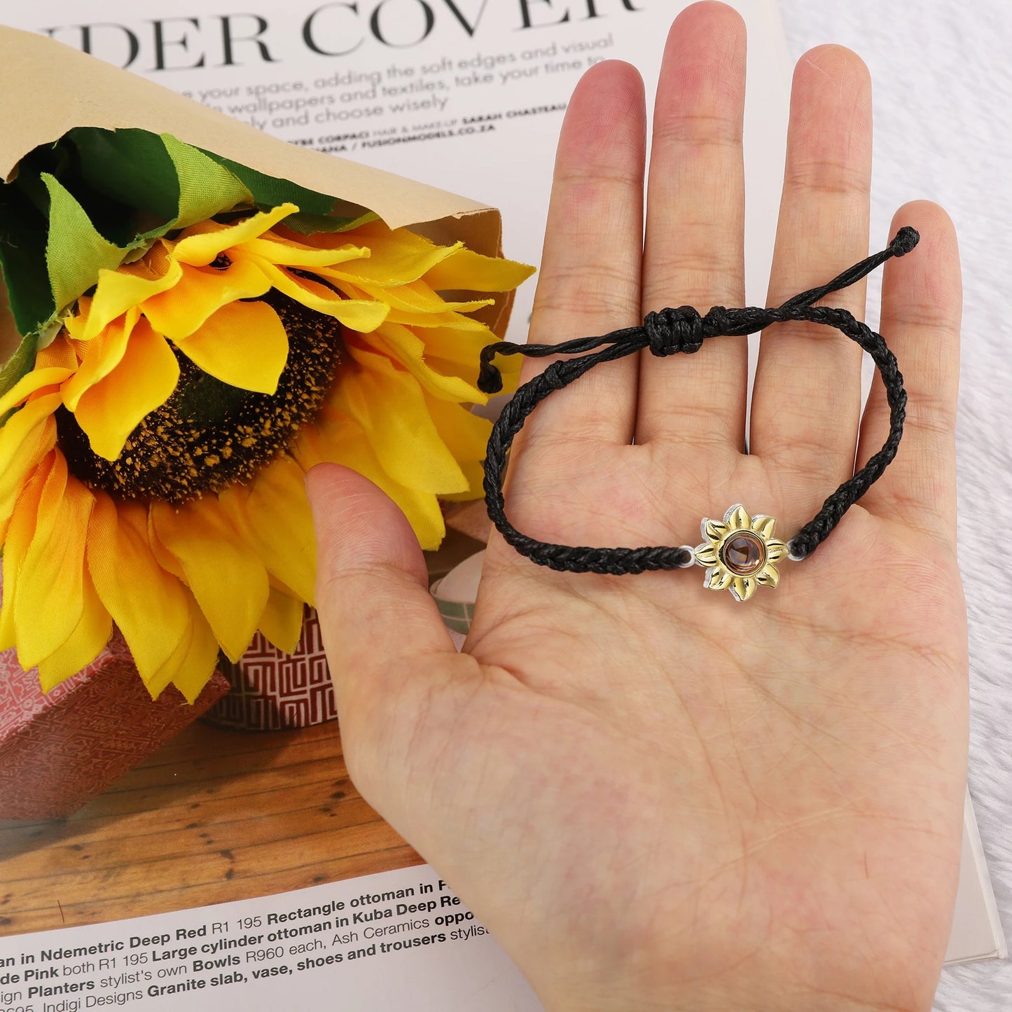 Sunflower Personalised Photo Bracelet - 925 Sterling Silver