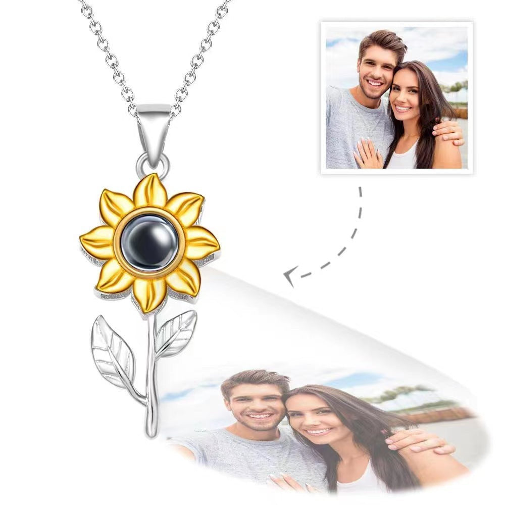 Sunflower Personalised Photo Necklace - 925 Sterling Silver