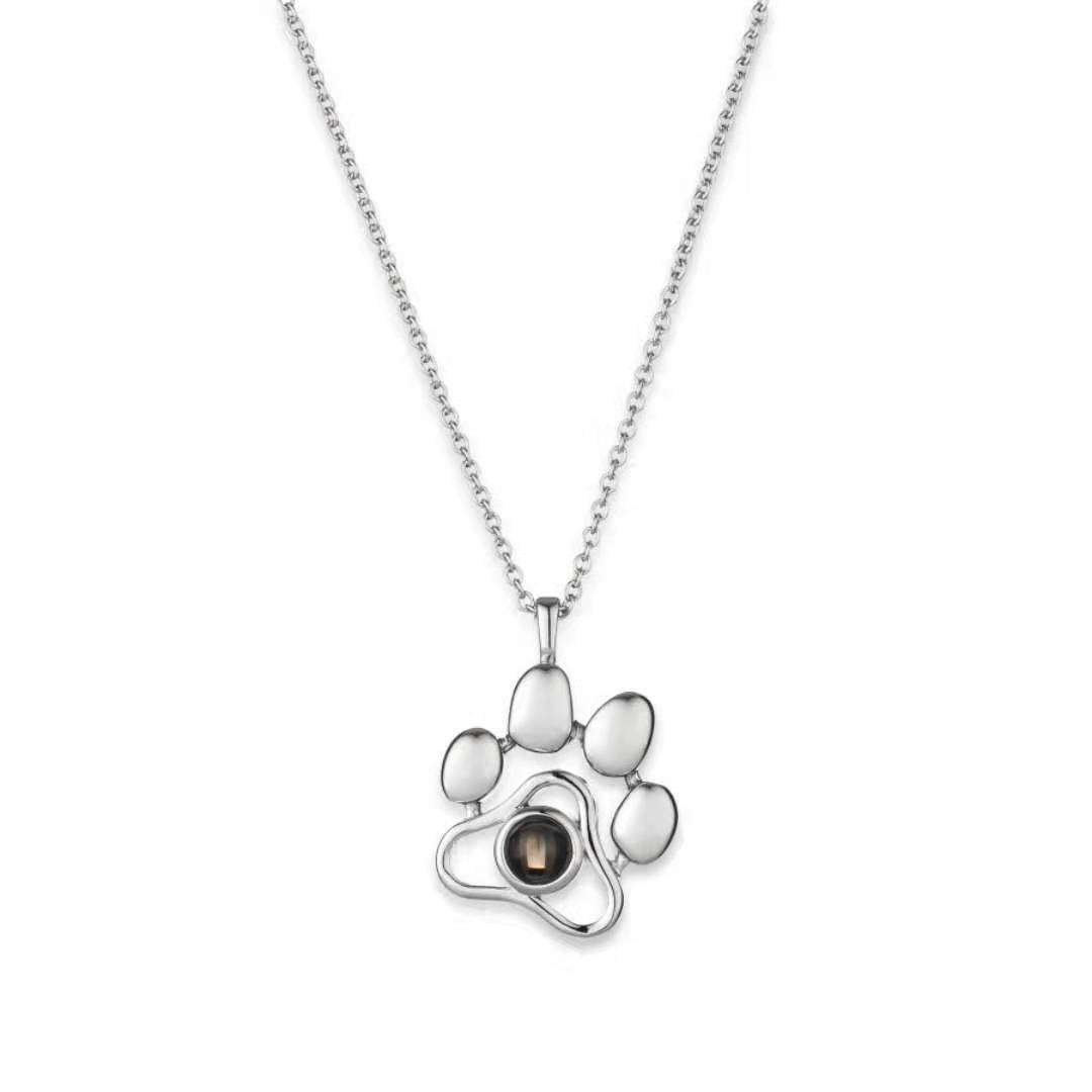 Paw Print Personalised Photo Necklace - 925 Sterling Silver or Titanium Steel - Treasured Forever
